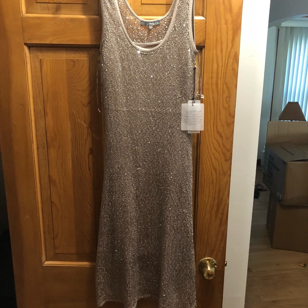 Marty M taupe sequin dress